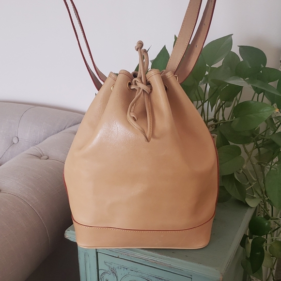 Vintage Large Leather Handmade Drawstring Bucket Bag - Picture 1 of 7